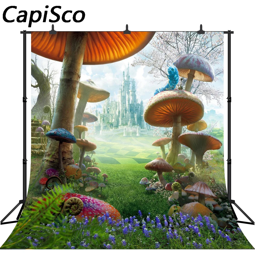 Capisco-telón de fondo para estudio fotográfico, accesorio de fantasía, cuento de hadas, País de las Maravillas, Castillo de setas, personalizado para cumpleaños