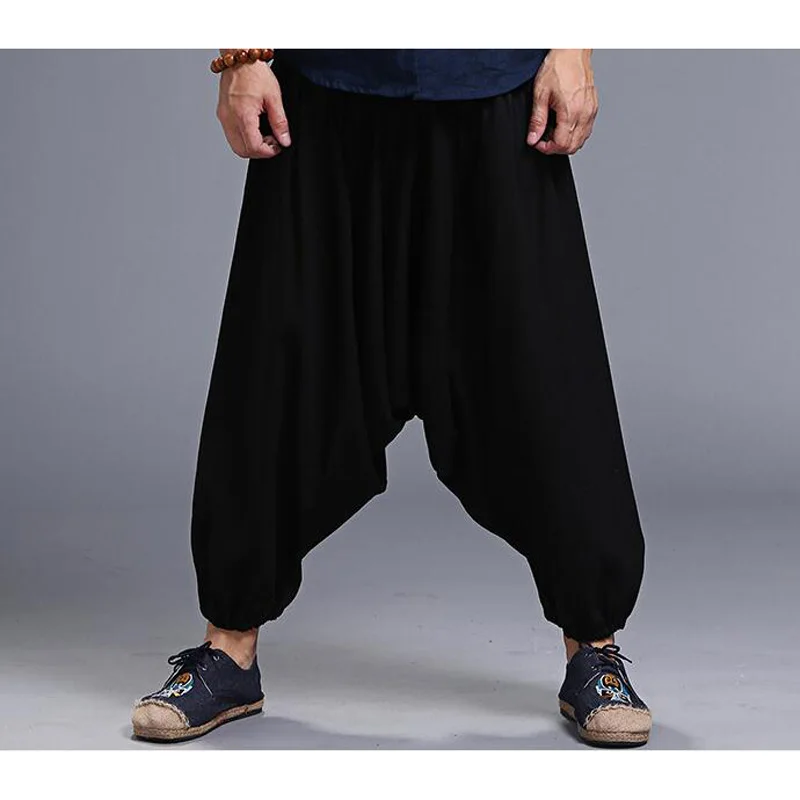 

Men Linen Pants Bloomers Male Casual Travel Harem Pants Fluid Big Crotch Pants Indian Nepal Baggy Trousers Bottoms