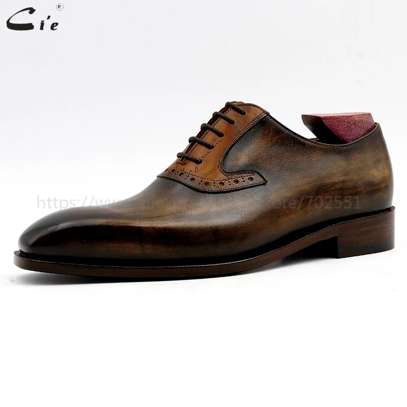 cie oxford patina olive matching brown carving design full grain calf leather breathable outsole handmade men shoe bespoke color