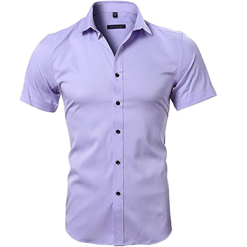 Men's Elastic Bamboo Fiber Dress Shirts Brand Short Sleeve Shirt Men Casual Business Long Sleeve Shirt Non Iron Camisa Masculina