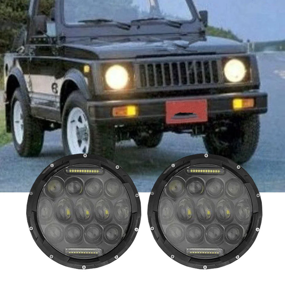 2PCS 7inch LED Headlights Hi/Lo Beam DRL Headlamps For Suzuki Samurai SJ410 7