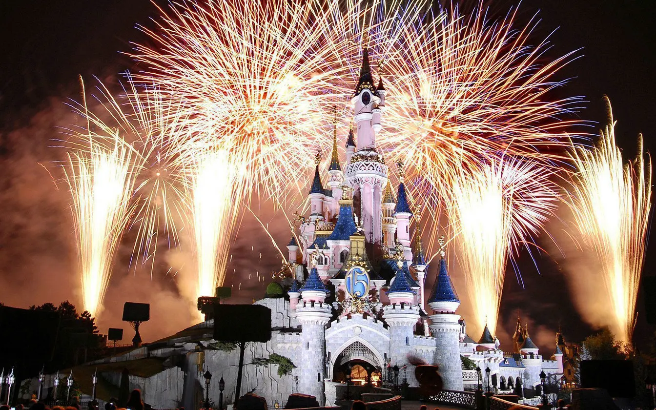 princess blue castle Fireworks backdrops  High quality Computer print kids party background