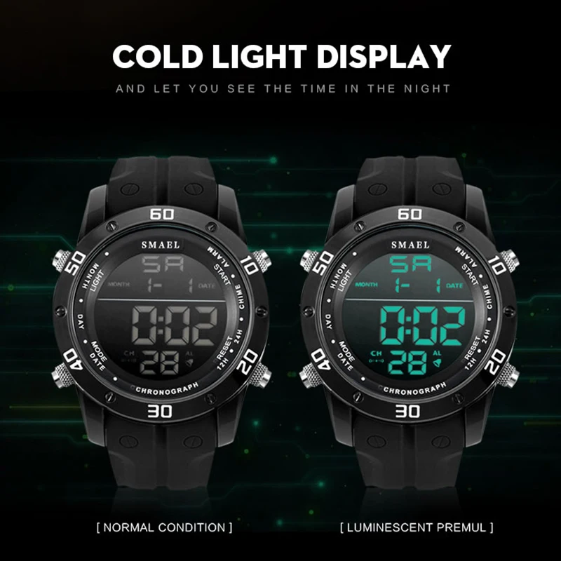 Fashion Watches Men Orange Casual Digital Watches Sports LED Clock Male Automatic Date Watch 1145 Men\'s Wristwatch Waterproof