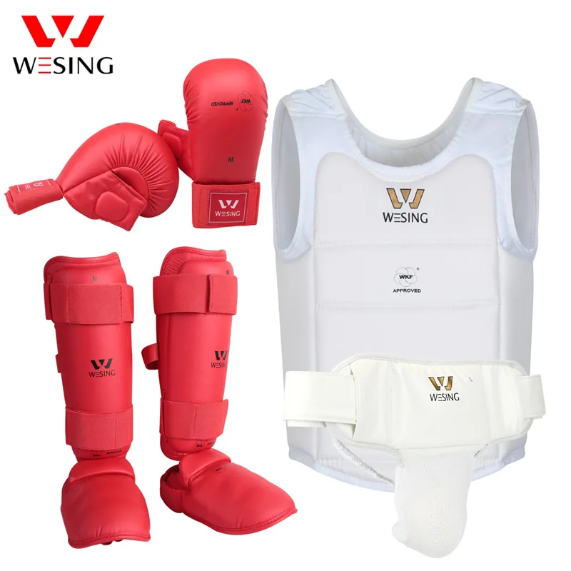 Wesing Karate Protective Gears Set for Training Competition Approved by WKF Chest Guard Karate Gloves Shin Groin Guard Men Women