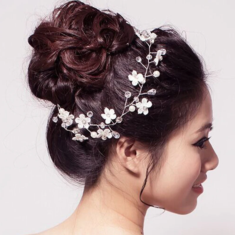 Fashion Wedding Hair Accessories Simulated Pearl Haedbands for Bride Crystal Crown Floral Elegant Hair Ornaments Hairpin