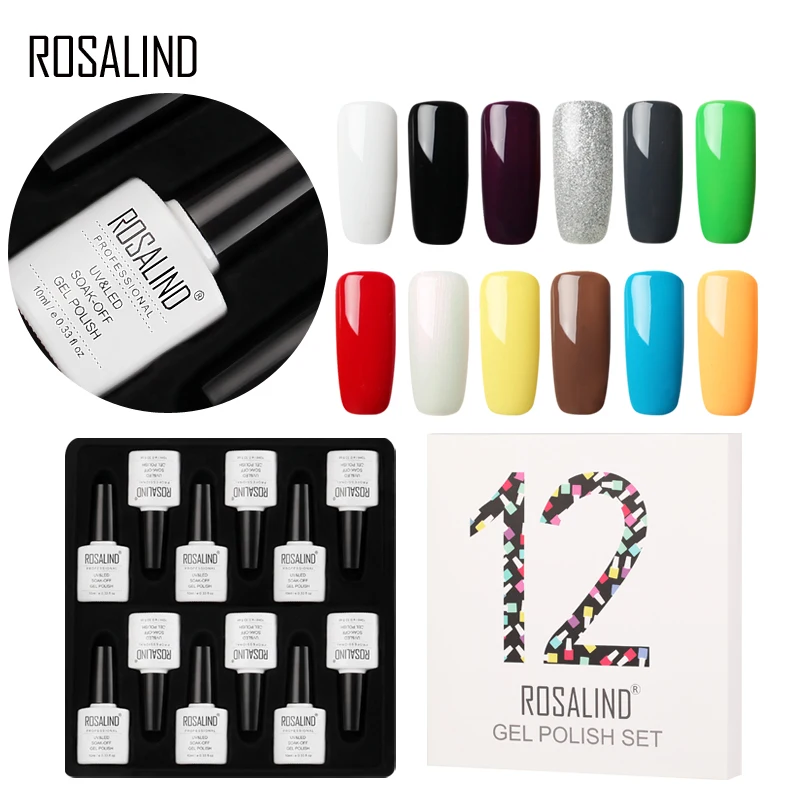 

(12PCS/LOT) ROSALIND 10ML UV Nail Gel Polish Set For Manicure Kit Gel Varnish For Nail Extension Primer Nail Art Top Base Coat