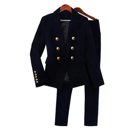 Abiti da lavoro formali da donna alla moda in velluto blu Navy abiti da lavoro da donna su misura Slim Fit 2 pezzi da ufficio