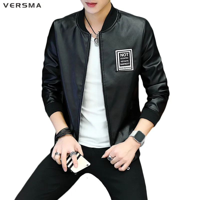 VERSMA Autumn Winter Pu Leather Motorcycle Biker Leather Jacket Coat Men Jaquet Korean Harajuku Badge Patchwork Leather Jackets