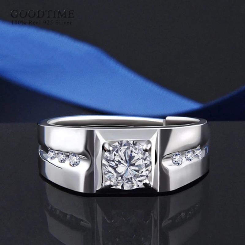 GOODTIME Fashion Silver 925 Jewelry Classic Real 925 Sterling Silver Wedding Rings for Men Jewelry Zirconia Engagement Ring