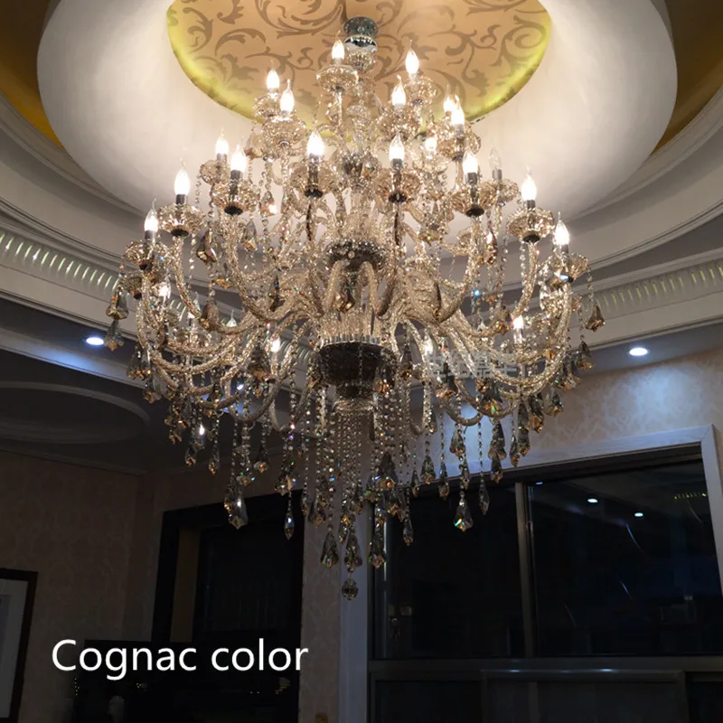 

Huge High ceiling Chandelier crystal pendant hanging lighting for Church villa Hotel E14 Led Lamparas Cognac crystal Lamp Lustre