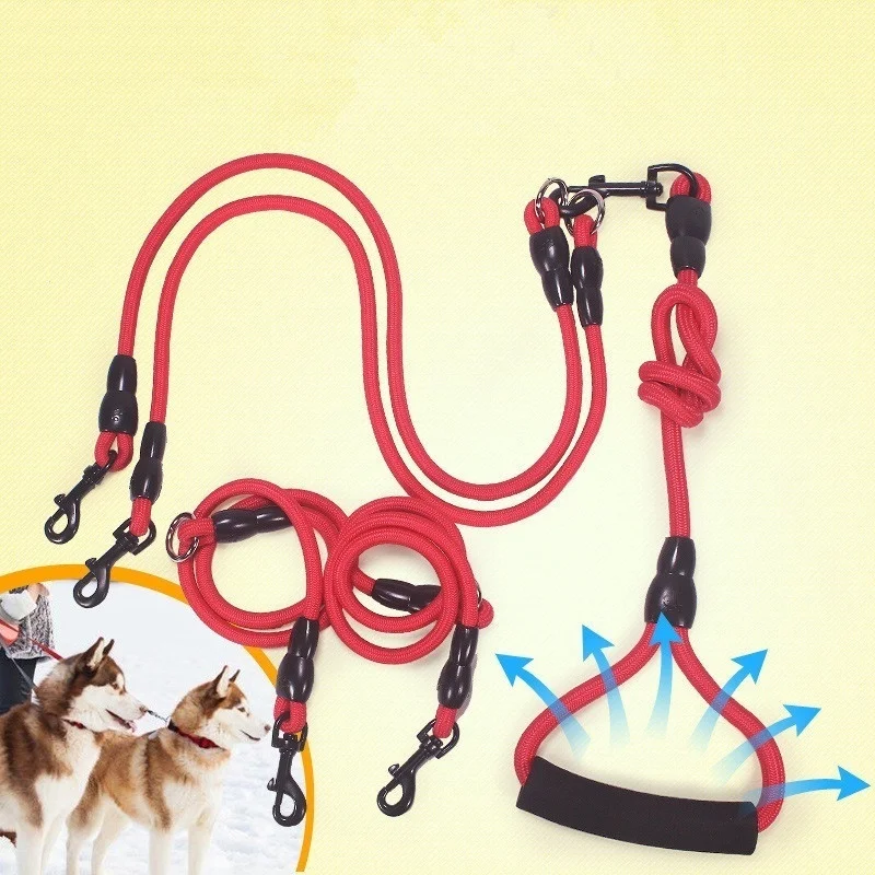 Pet Traction Rope Detachable Dog Lead with Foam Handle 1 Leash for 2 or 3 or 4 Dogs