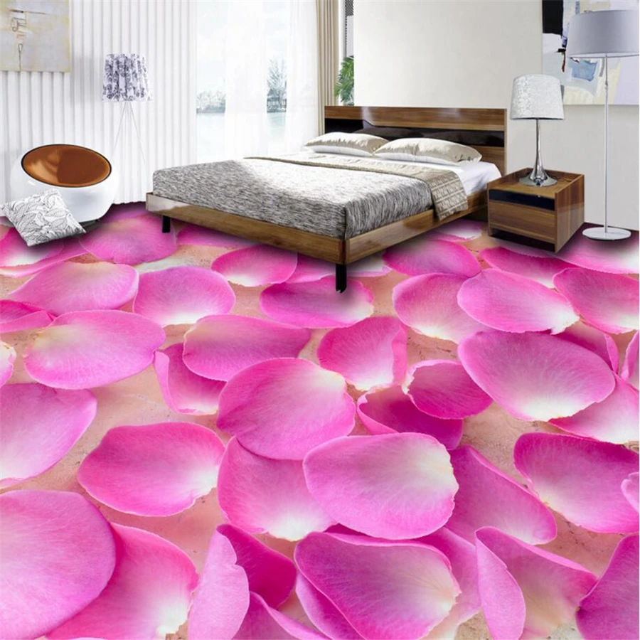 beibehang Customized floor 3d murals beautiful petals living room bedroom 3D flooring tiles decorative painting papel de parede