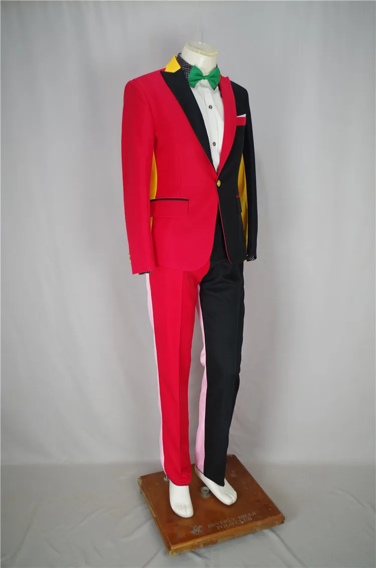 Irregular Red Black Men Suits Magician Clown Performance Stage Outfits Nightclub Male Singer Host Blazers Pants Hip-Hop Costumes