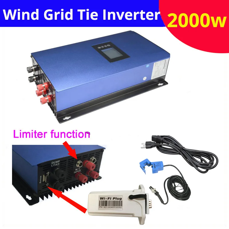 

New Pure Sine wave 2000W on grid wind inverter bult in limiter and wifi tracking grid tie inverter 2kw 230v with LED display