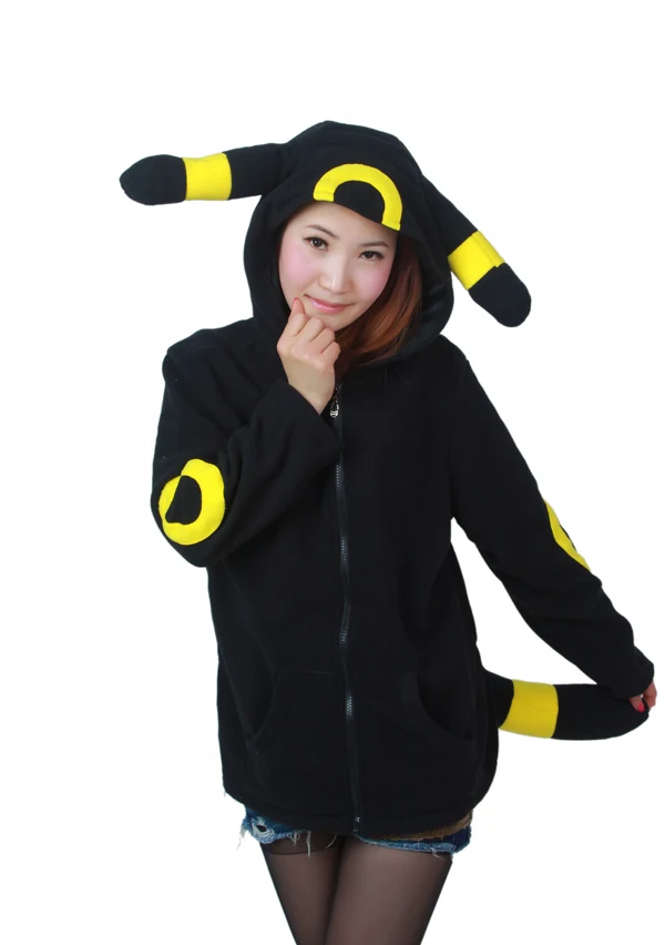 Shiny Umbreon Women Men Zip Hoodie with Ears Tails Cosplay Costume Hoodie Jacket Coat Outwear Hooded Sweatshirt