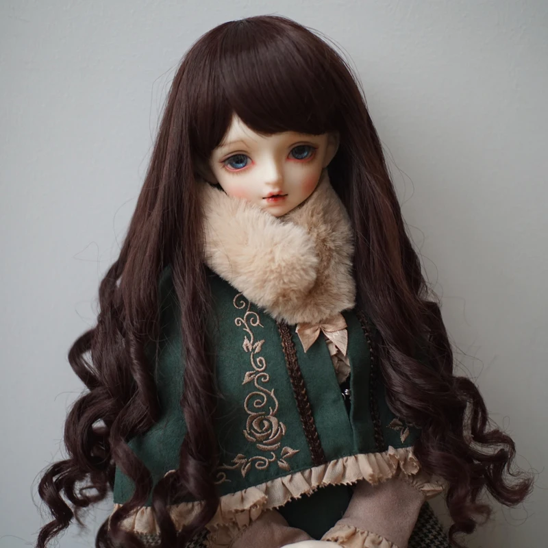 Bjd SD Doll Wig High Temperature Silk dark brown color Long Curly Hair Screw Coil Fringe Wig