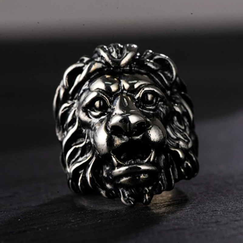 MAYONES Luxury S925 Sterling Silver Lion Personality Man Rings King Punk Vintage Black Color Biker Mens Big Heavy Gothic Jewelry