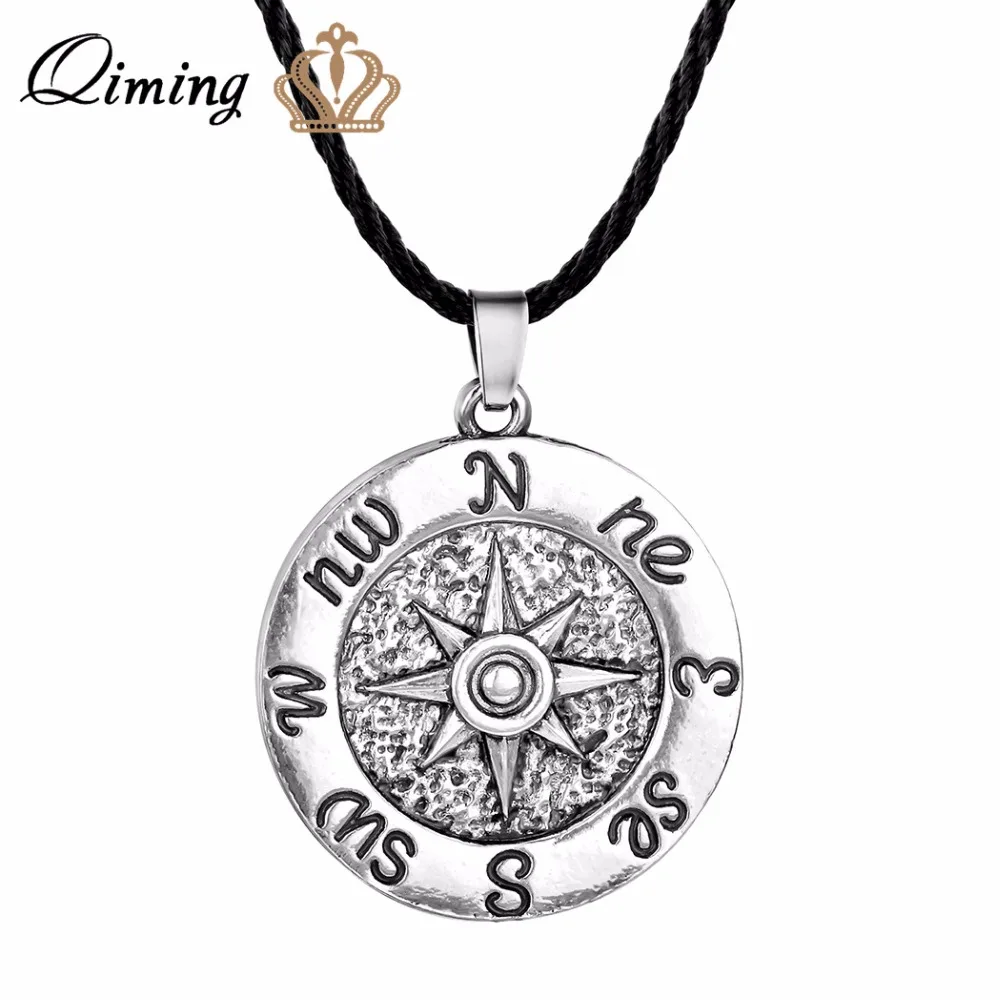 QIMING Sailor's Wind Rose colgante collar hombres Sailor Silver vikingo joyería brújula collar marinero colgante regalo mujeres Mariner