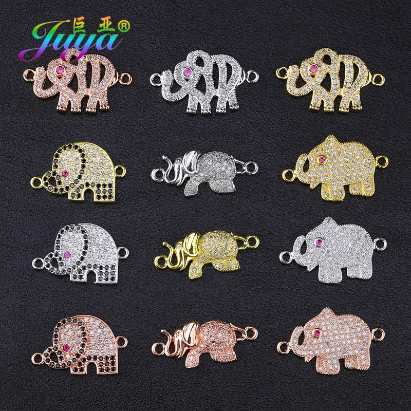 Juya DIY Kids Jewelry Components Micro Pave Zircon Star Elephant Animal Charm Connectors For Women Handmade Bracelets Making