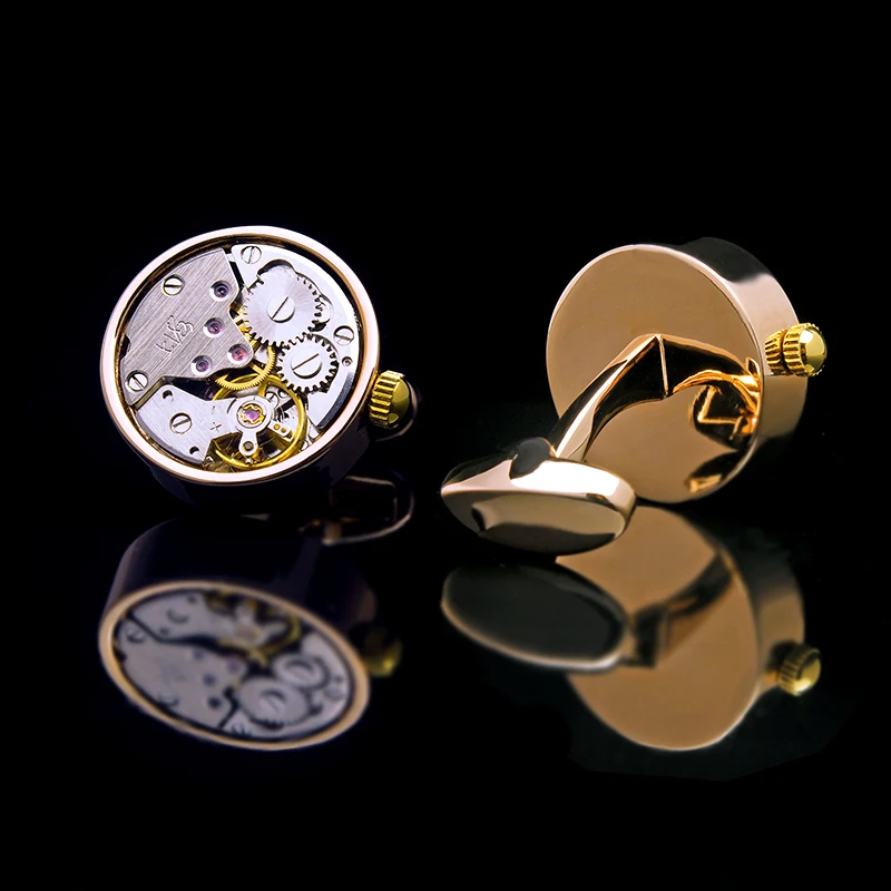 KFLK cufflinks for mens Brand watch movement mechanical cuff links Stainless Steel Buttons Gold-color High Quality guests