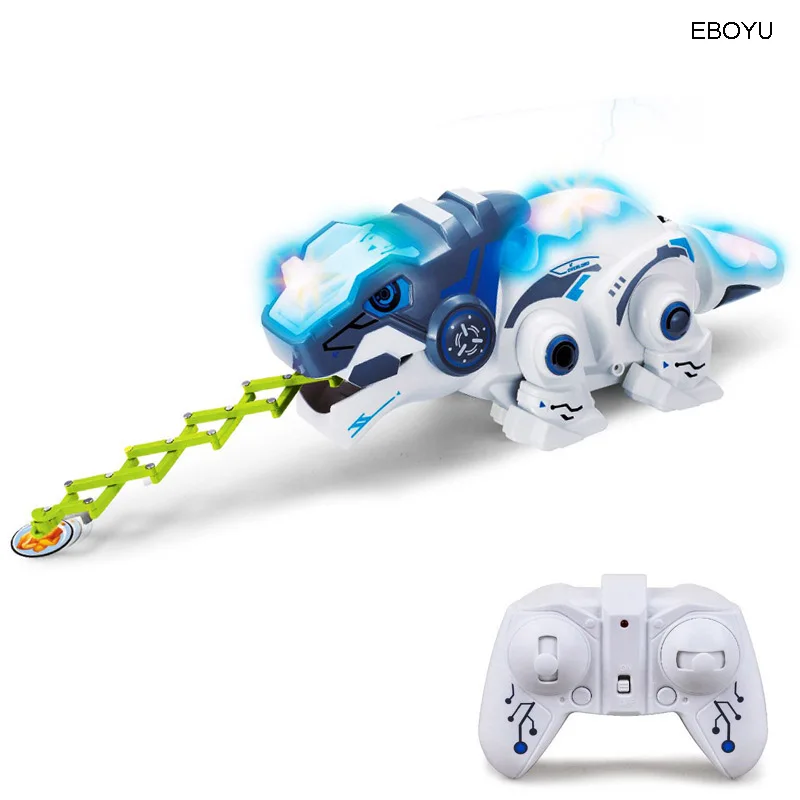 EBOYU – jouet de dinosaure Robot RC 777 – 619, avec lumières LED multicolores et Action de capture d'insectes, jouet pour animaux de compagnie de dinosaure affamé