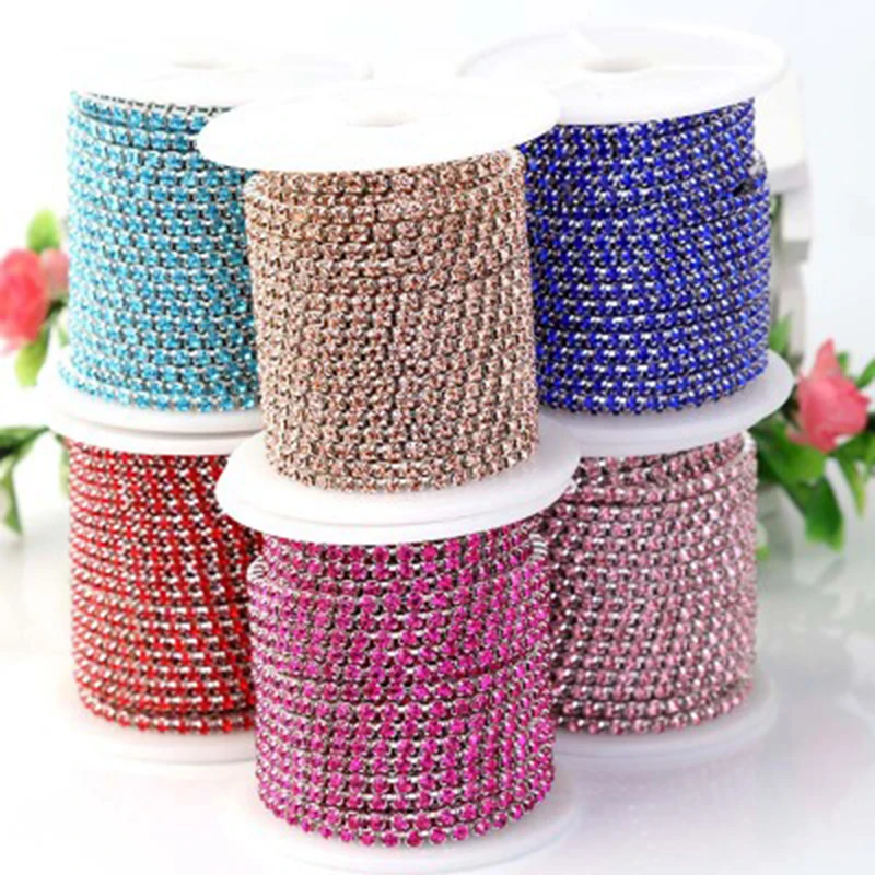 Hot Sale 1M/lot 23 Color Transparent Rhinestone Chain 2/2.5/2.8/3mm For DIY Craft artesanato Sewing Clothes Accessories