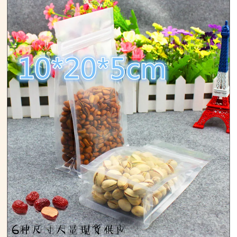 Retail 10*20*5cm 100Pcs/Lot Clear Plastic Stand Up Organ Bags For Bean Nuts Snack Packing Doypack Heat Seal Zipper Packaging Bag