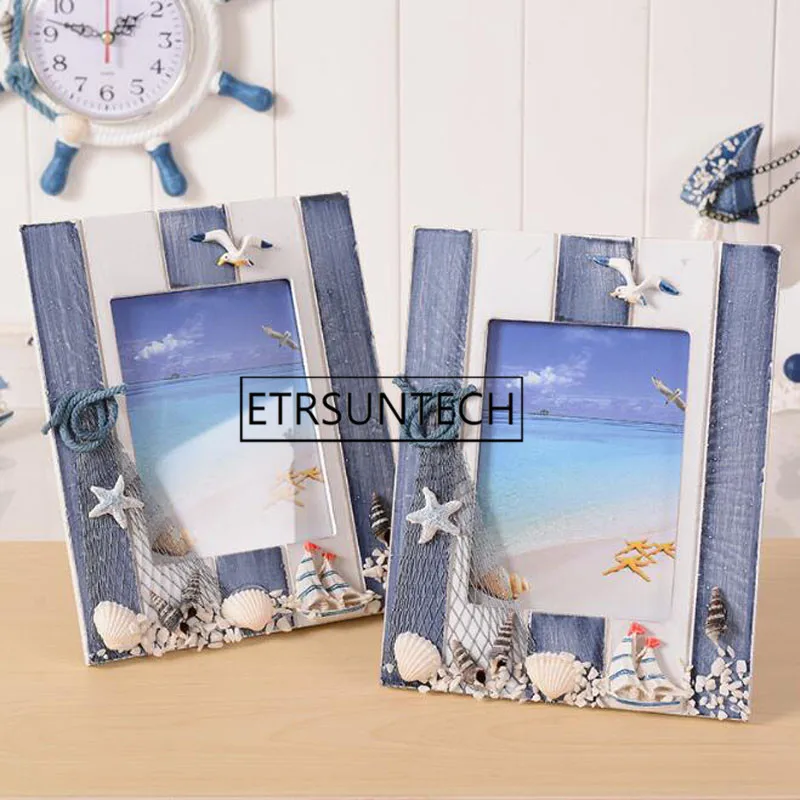 48pcs Blue Ocean Photo Frame Summer Shell Wood Picture Frame Wedding Room Desktop Decorated Oranments Home Decor