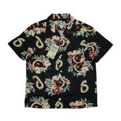 BOB DONG Steampunk Guitar Floral Print Casual Hawaiian Shirts Reggae Aloha Black