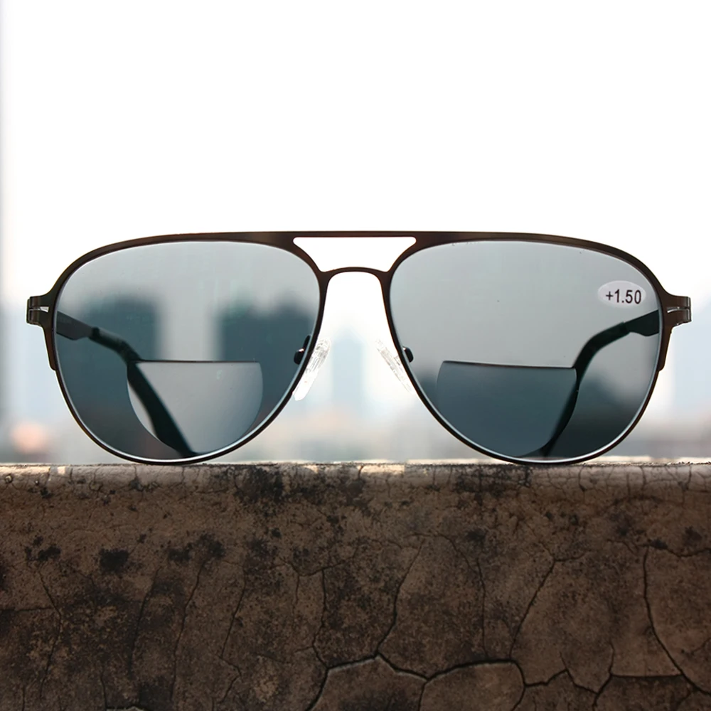Transition Photochromic Bifocal Reading Glasses Optical Hyperopia Metal Frame UV400 Sunglasses