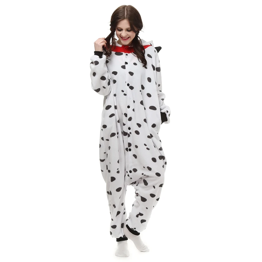 Adults Polar Fleece Kigurumi Women Dalmatian Dog Costume Men Animal Onesies Pajamas Halloween Carnival Party Jumpsuit Clothing