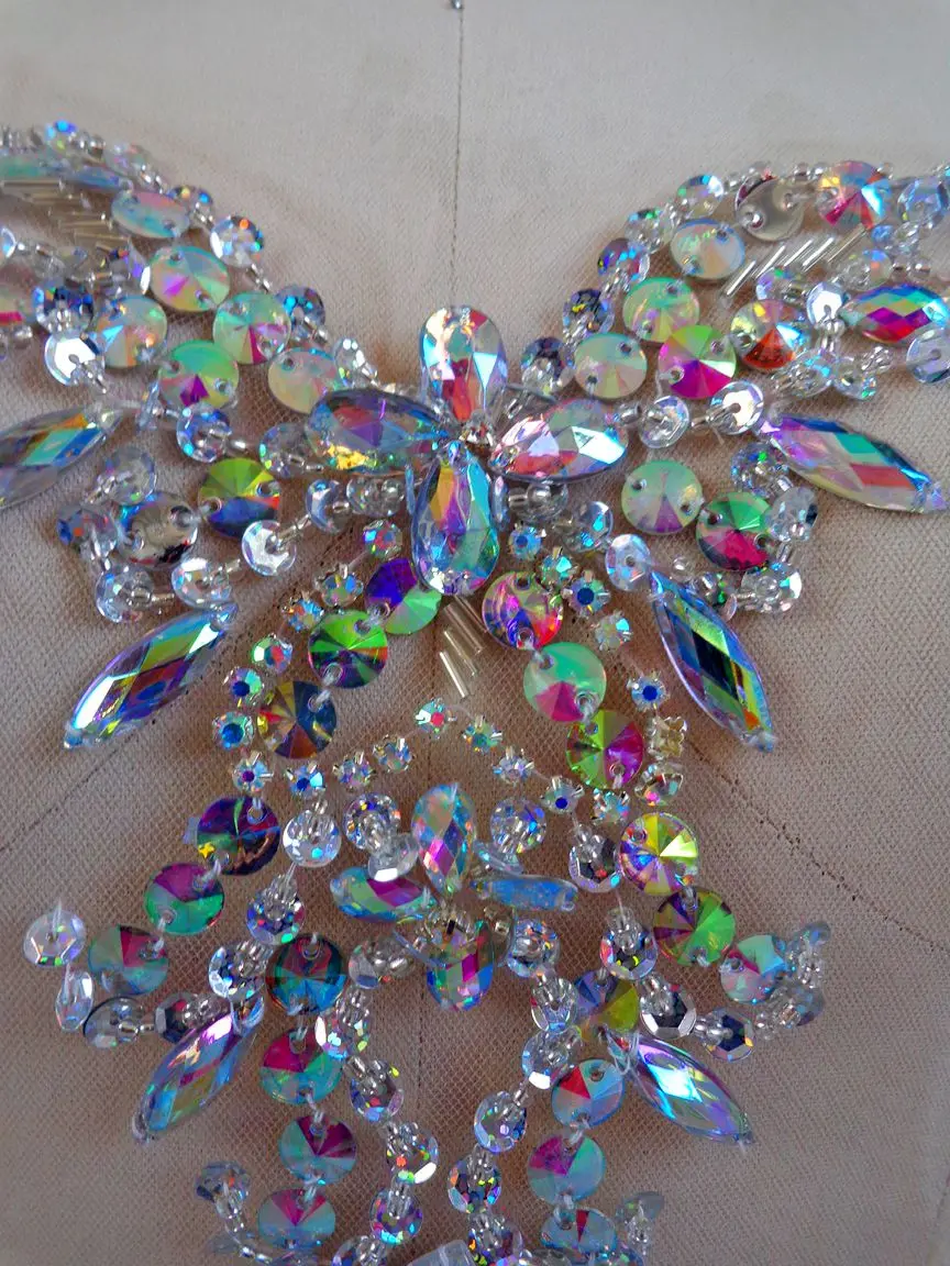 zbroh New clear AB colour  pure handmade sew on rhinestones applique  34*30cm crystals patches for  dress DIY  accessories