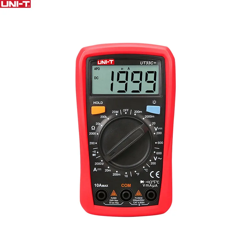 UNI-T UT33C+ Digital Multimeter LCD Meter Ammeter Multitester Backlight Electric AC DC Voltage Current Resistance Tester