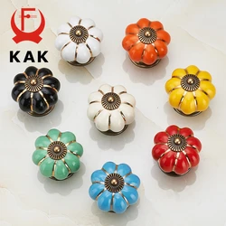 KAK 5pcs/lot Pumpkin Ceramic Handles 40mm Drawer Knobs Cupboard Door Handles Single Hole Cabinet Handles Furniture Handles
