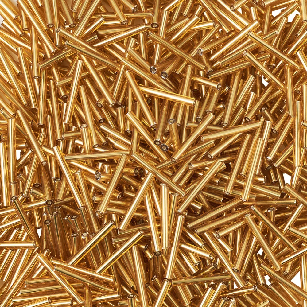 Approx 2000pcs/440g 20x2.5mm Long Tube Lined Goldenrod Transparent Glass Bugle Spacer Beads Jewelry Garment Accessories