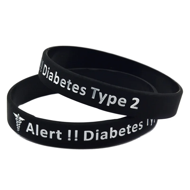 1 PC Type 2 Diabetic Silicone Rubber Wristband For Emergency 2 Sizes