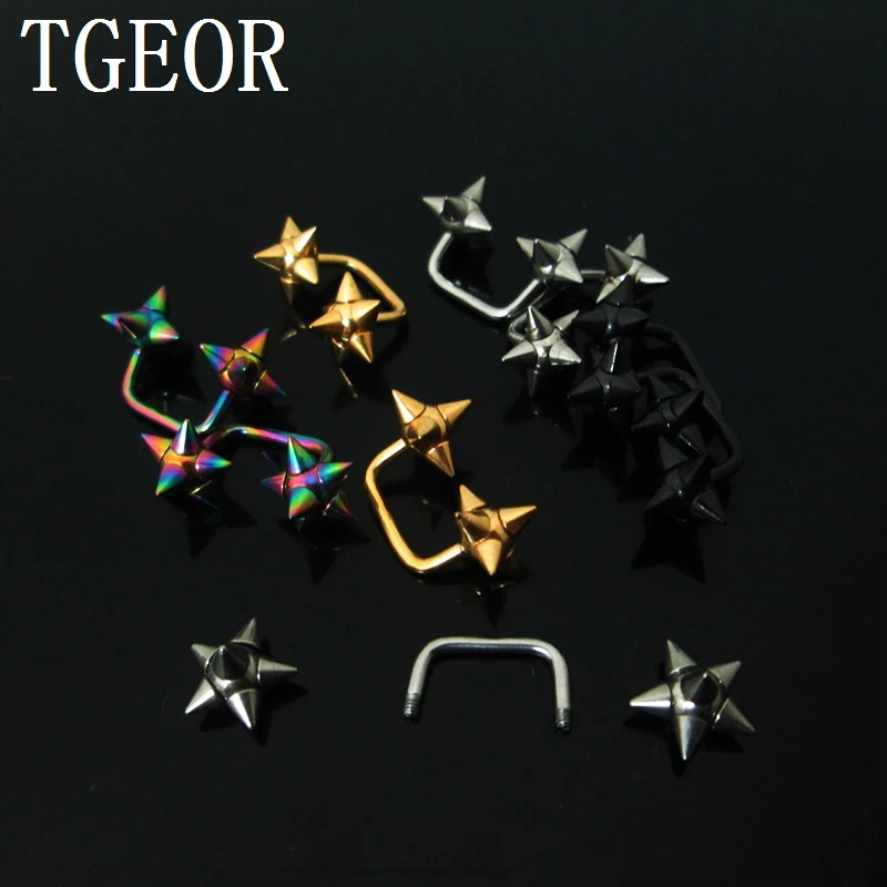 Hot new arrival mixed colors 1 Pair 1.2*8*8/8mm surgical Stainless Steel double spike balls ear piercing earring