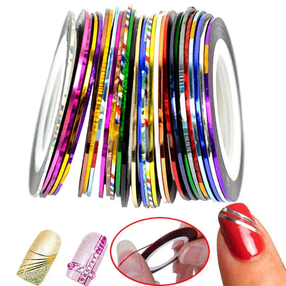 30Pcs/lot Mixed Colors Nail Rolls Striping Tape Line DIY Golden Silver Nail Art Tips Decoration Sticker Nails Care Metallic