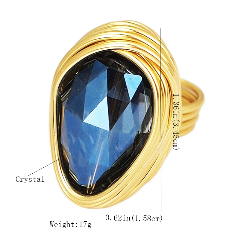 MANILAI Luxury Big Crystal Rings For Women Wedding Jewelry Handmade Metal Wire Statement Finger Rings Party Accessories