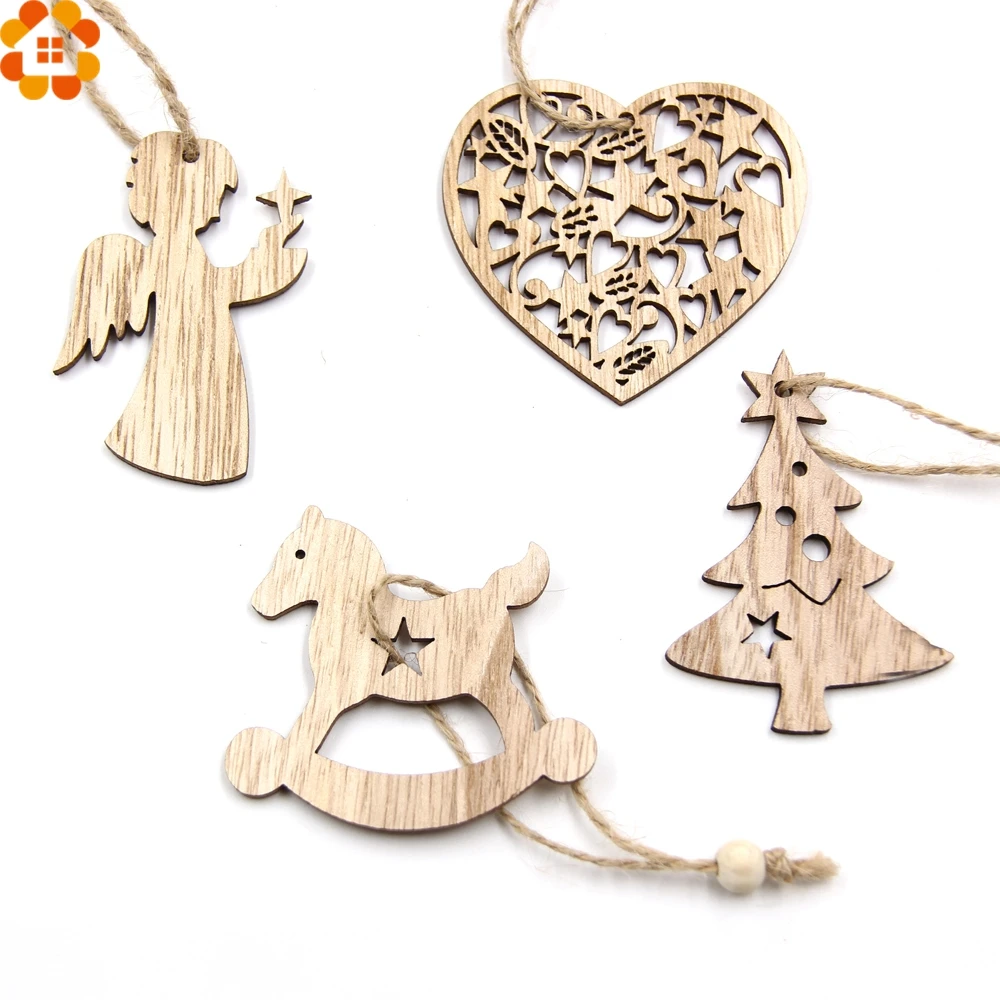 10PCS DIY Christmas Snowflakes&Deer&Tree Wooden Pendants Ornaments  Christmas Party Decorations Xmas Tree Ornaments Kids Gifts