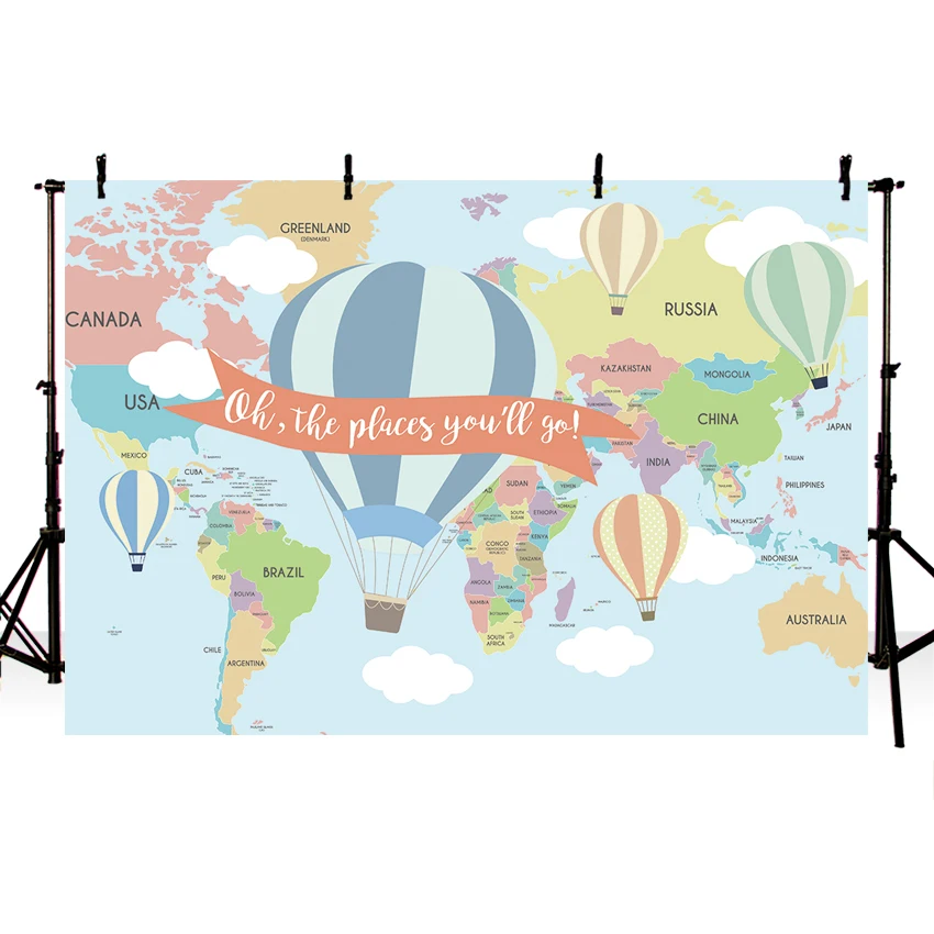  Vintage Airplane Backdrop for Cake Smash Photography Go Hot Air Balloon Kids Boy Pilot Birthday Party Table Decor