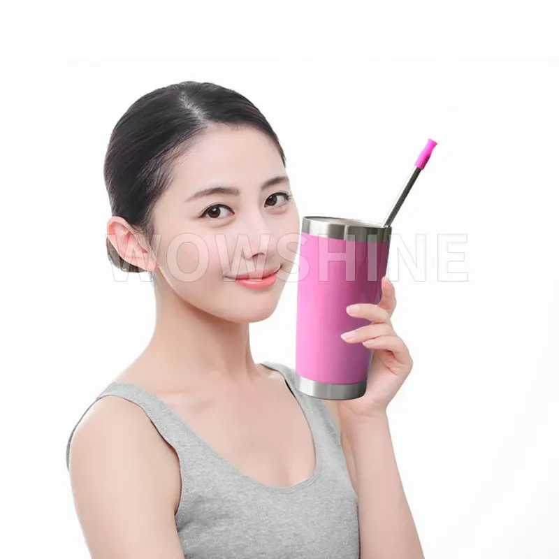 Wowshine New Free shipping 100pcs silicone sleeve stainless steel straw mouth protector for 8mm Diameter straws