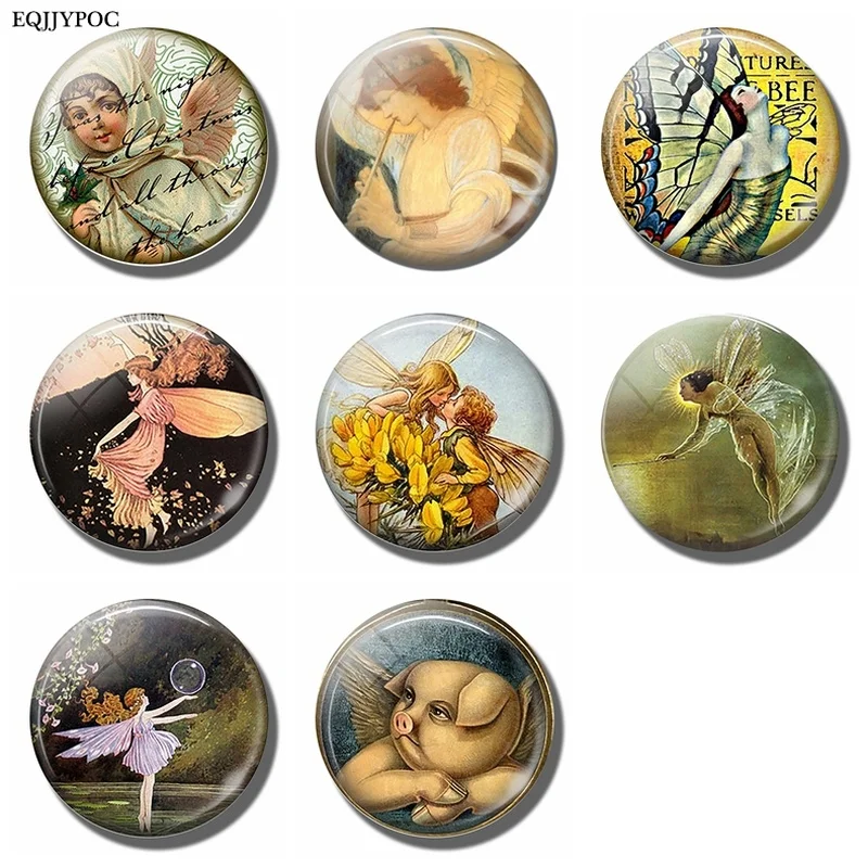 Angel Fridge Magnet 30MM Glass Cabochon Cute Cartoon Magnetic Refrigerator Stickers Note Holder Christian Catholic Home Decor