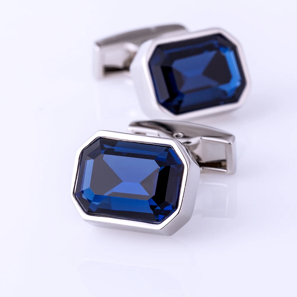 KFLK Jewelry shirt Fashion cufflink for mens Brand Blue Crystal Cuff link Luxury Wedding Groom Button High Quality guests