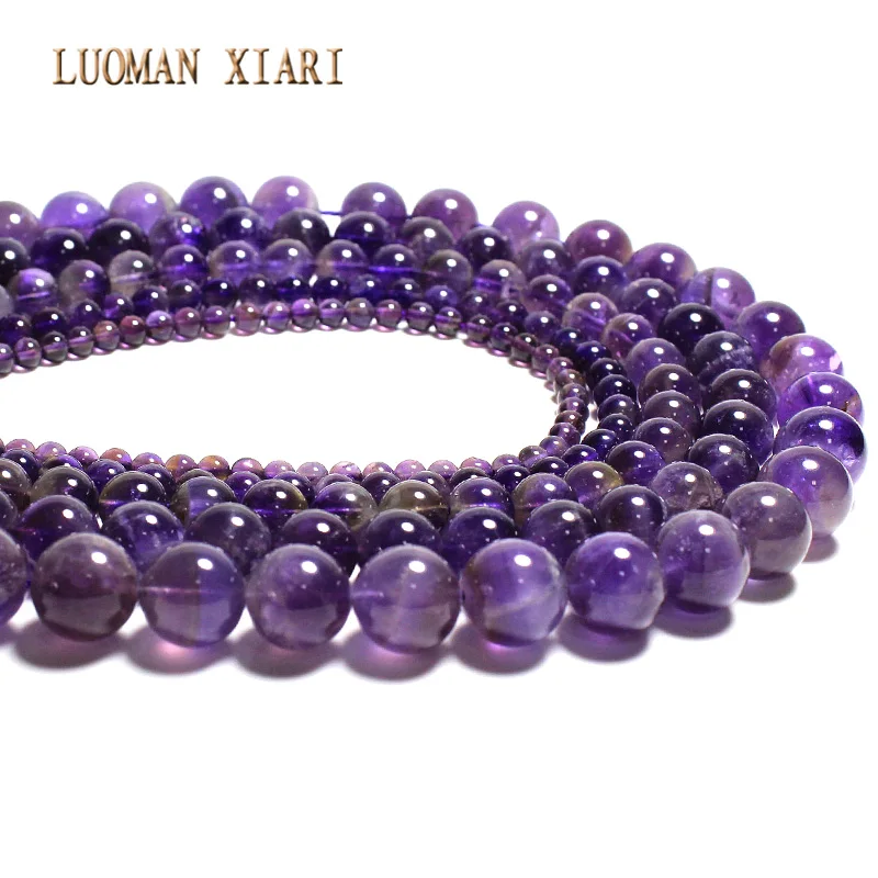 AAA+ 100% Natural Stone Beads Amethysts Crystal For Jewelry Making Beadwork  DIY Bracelet Necklace 4/ 6/8/10/12mm Strand 15\'\'