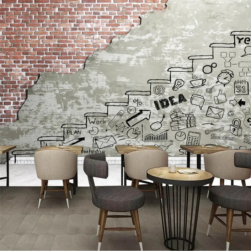 

wellyu Custom large murals retro vintage cement brick wall graffiti bar restaurant lounge TV backdrop papel de parede wallpaper