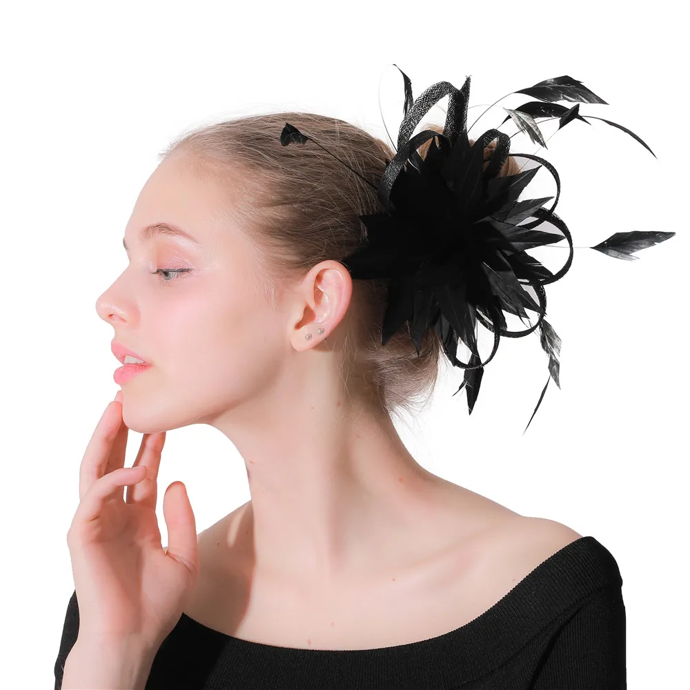 Fashion Fancy Feather Flower Fascinator Hat Women Elegant Bridal Headwear Hair Clips Accessories Ladies Female Chapeau Headband