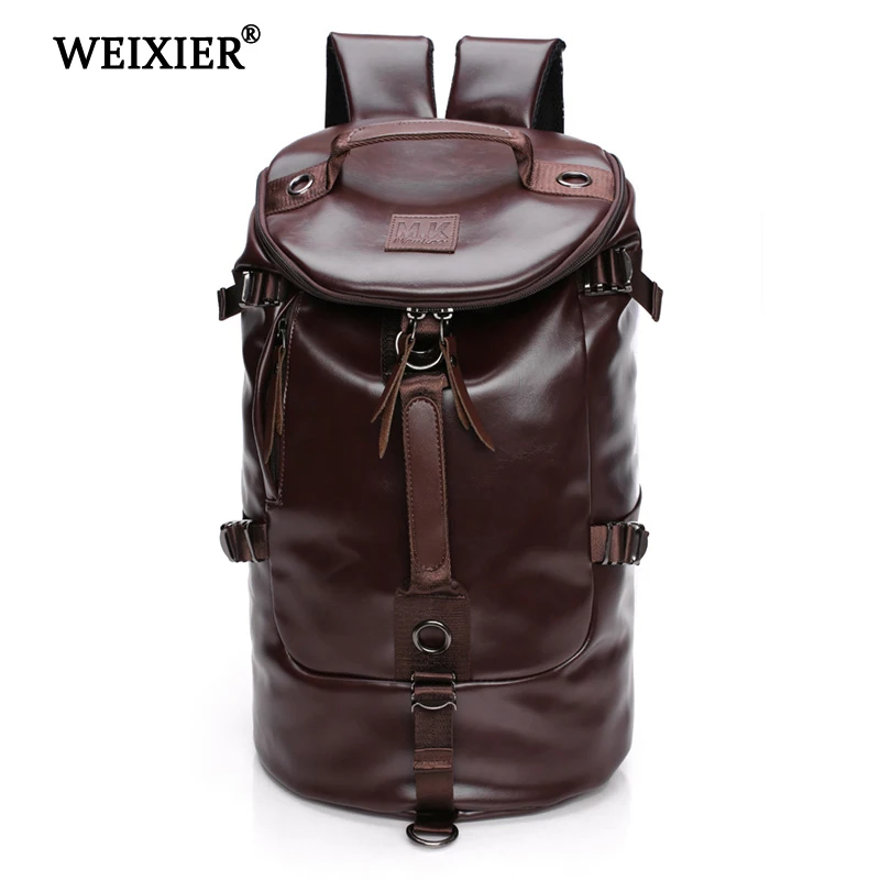 New Arrival Vintage  PU Leather Backpack Black Bucket type Fashion male High Quality Workmanship Student School Bag