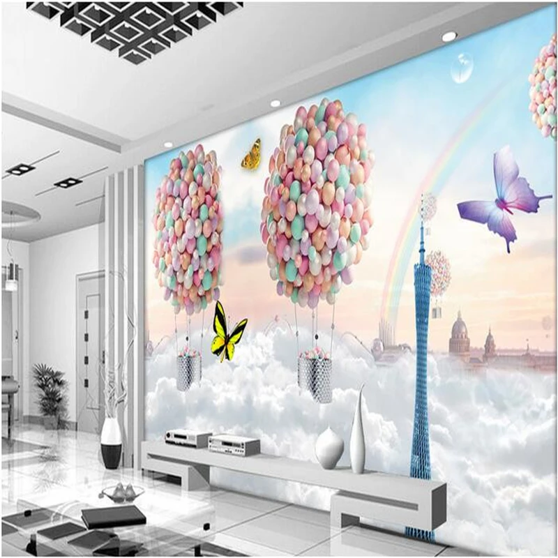 

beibehang custom mural silk cloth 3d room wall paper setting wall colorful balloons fly our dream photo wallpaper for walls 3 d