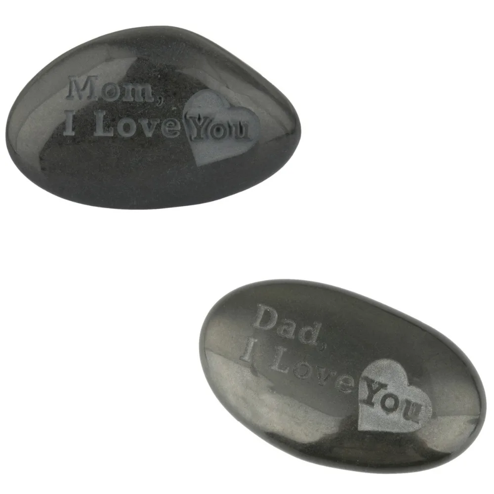 

TUMBEELLUWA Engraved Stone Black Stone Polished Stone Tumbled stone Mom/Dad I Love You